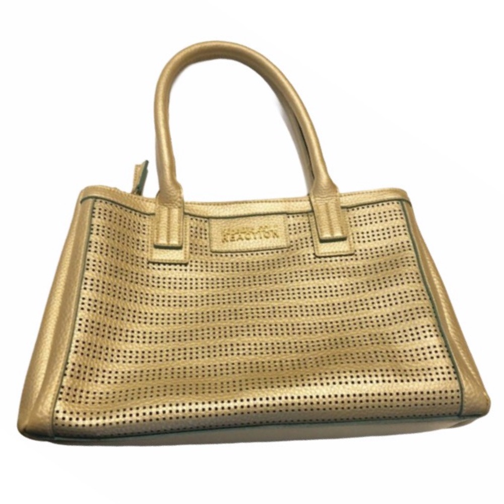 KENNETH COLE REACTION GOLD TEAL SATCHEL